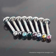 Mixed Color stone crystal internal thread Labret Ring 316L Surgical steel Fashion body jewelry